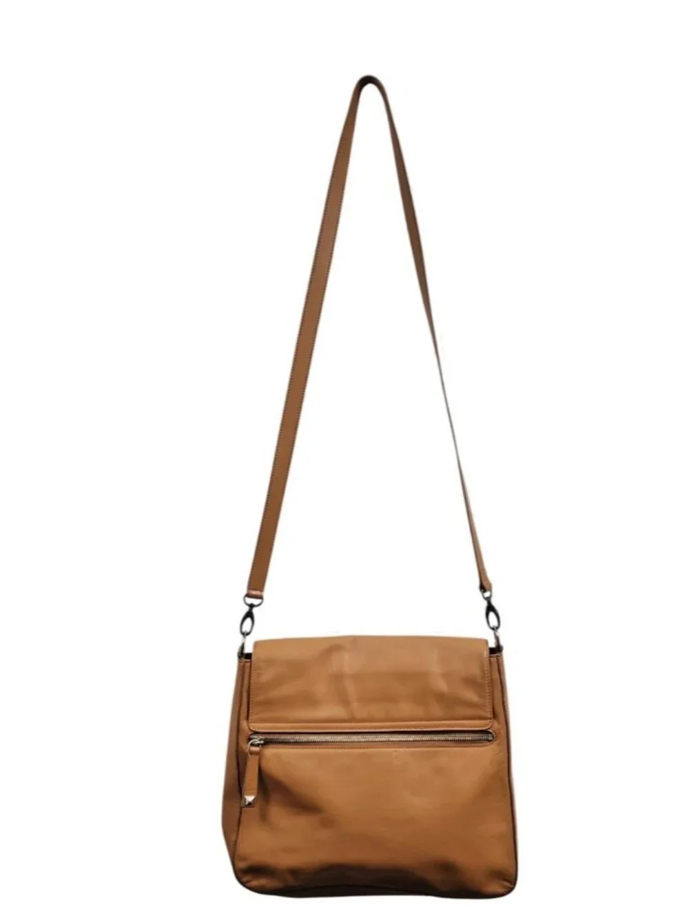 Henri Bendel Leather Crossbody Tan Camel Pink Lining Large Shoulder Purse